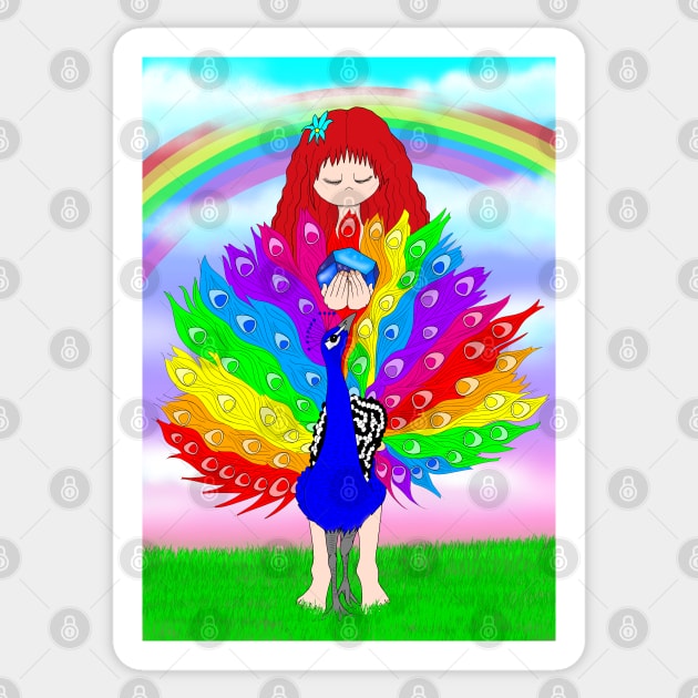 Crystal fairy and peacock friend Sticker by MelanieJeyakkumar